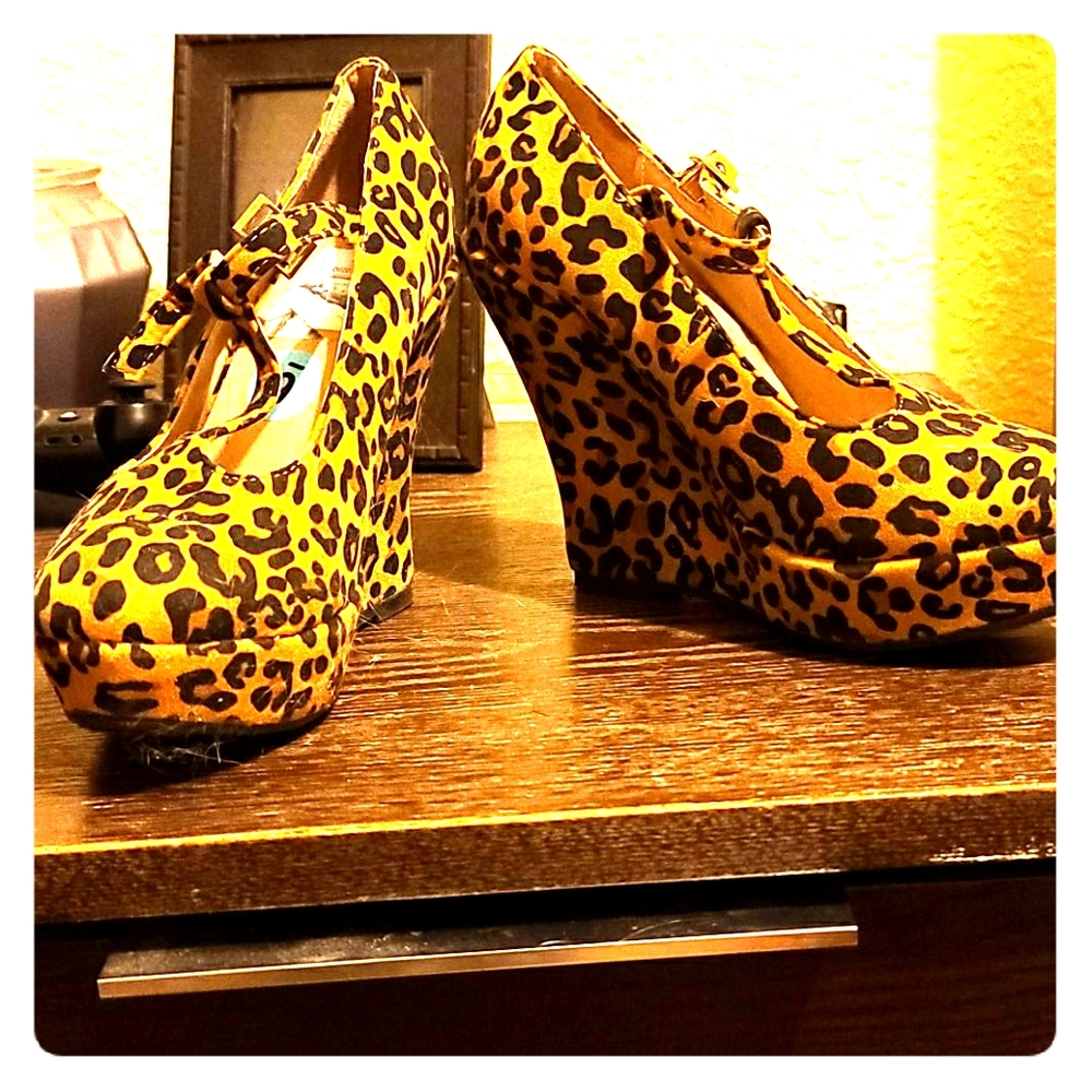 Leopard Print Mary Jane Wedges